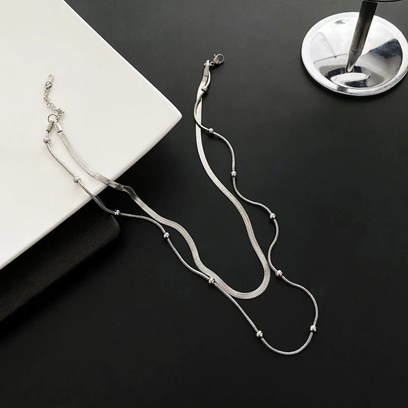 Wholesale Titanium Steel Geometric Doublelayer Clavicle Necklace For Women With Electroplating