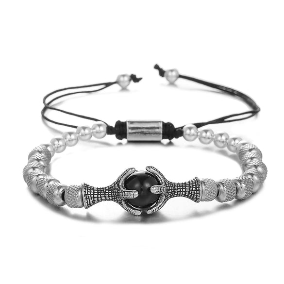 Wholesale Titanium Steel Geometric Dragon Claw Eagle Claw Woven Adjustable Unisex Bracelet With Tiger Eye Natural Stone