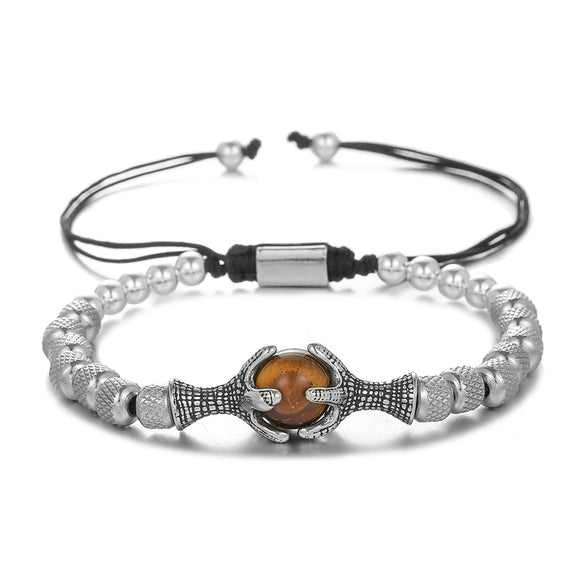 Wholesale Titanium Steel Geometric Dragon Claw Eagle Claw Woven Adjustable Unisex Bracelet With Tiger Eye Natural Stone