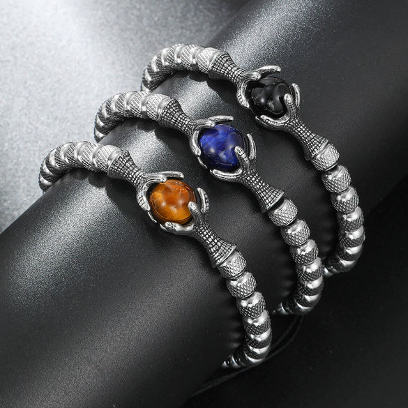 Wholesale Titanium Steel Geometric Dragon Claw Eagle Claw Woven Adjustable Unisex Bracelet With Tiger Eye Natural Stone