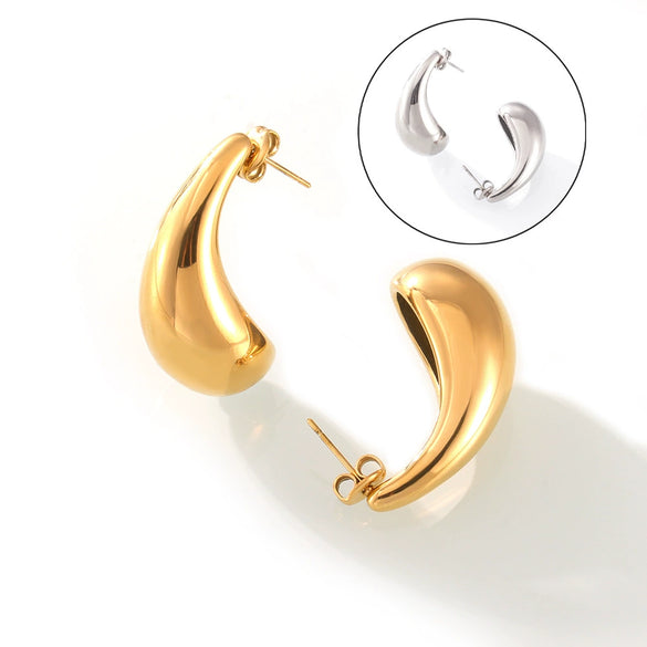 Wholesale 316L Stainless Steel Geometric Drop Shape Hollow Exaggerated Crescent Women's Earrings With Electroplating