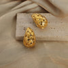Wholesale Titanium Steel Geometric Drop Shaped Earrings Plated 18K Gold With Woven Texture And Simple Style