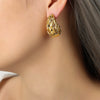 Wholesale Titanium Steel Geometric Drop Shaped Earrings Plated 18K Gold With Woven Texture And Simple Style