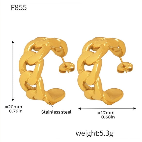 Wholesale 316L Stainless Steel Geometric Earrings Electroplated 18K Real Gold Chain Casting Fashion Light Luxury Personality Trendy For Women