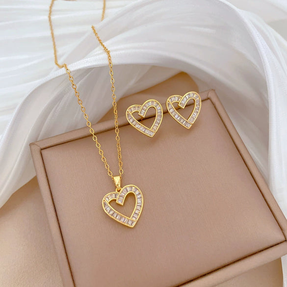 Wholesale Titanium Steel Geometric Electroplated Necklace And Earrings Set For Women