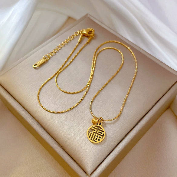 Wholesale Titanium Steel Geometric Electroplated Necklace