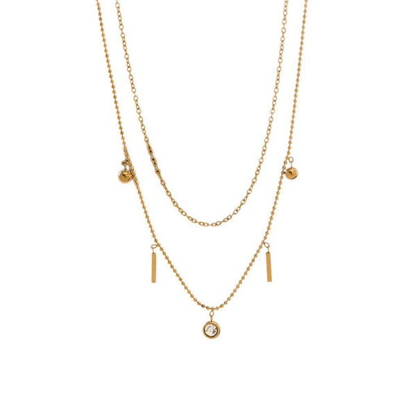 Wholesale Titanium Steel Geometric Electroplated O Word Chain Doublelayer Clavicle Necklace For Women
