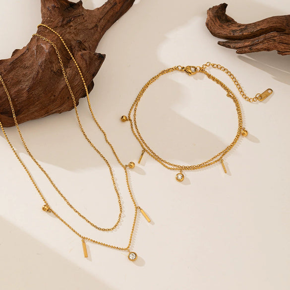 Wholesale Titanium Steel Geometric Electroplated O Word Chain Doublelayer Clavicle Necklace For Women