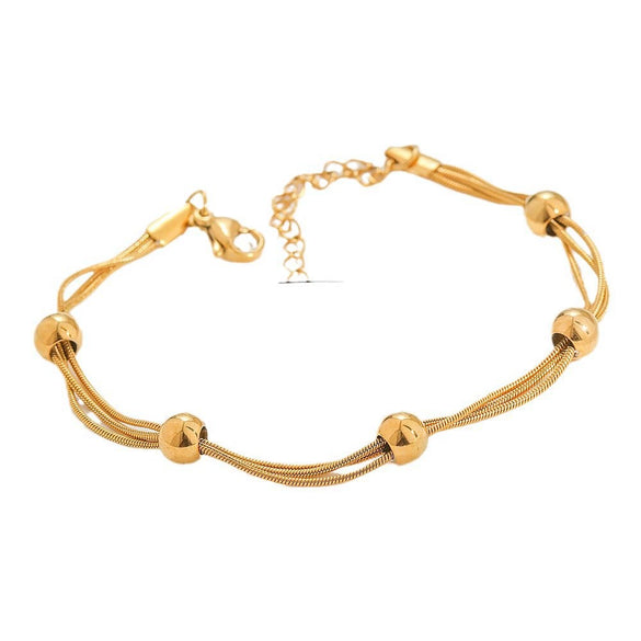 Wholesale Titanium Steel Geometric Electroplated Stacked Bracelet With Small Gold Beads For Women