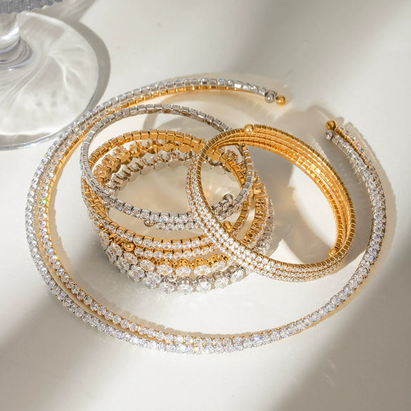 Wholesale Titanium Steel Geometric Electroplated White Zircon Bracelet Light Luxury Do Not Fade