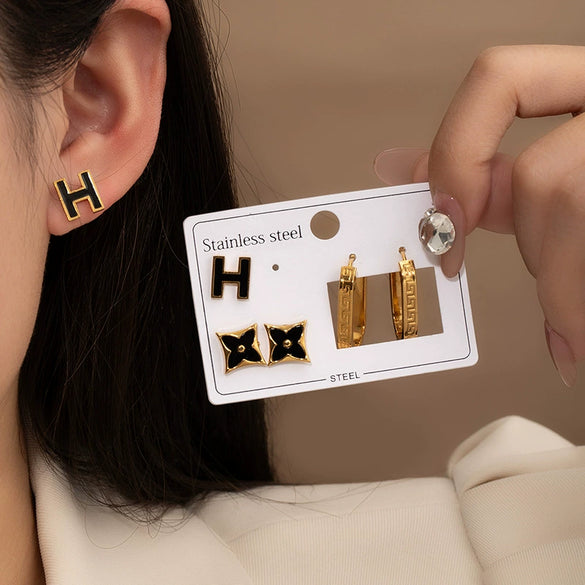 Wholesale Titanium Steel Geometric Electroplated Women's Fashion Earrings
