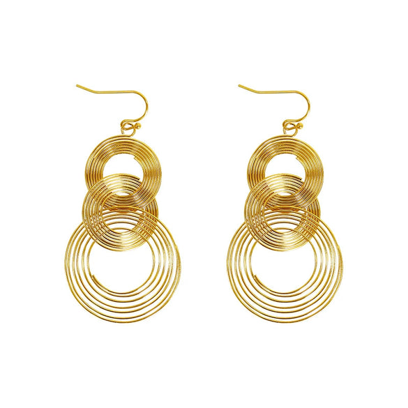Wholesale 316L Stainless Steel Geometric Exaggerated Multi Layer Circle Tassel Pendant Earrings For Women With Electroplating