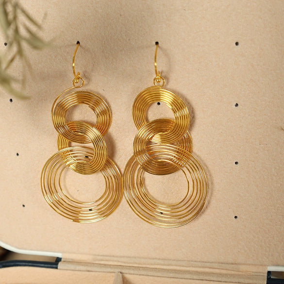 Wholesale 316L Stainless Steel Geometric Exaggerated Multi Layer Circle Tassel Pendant Earrings For Women With Electroplating