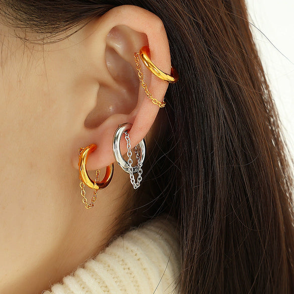 Wholesale 316L Stainless Steel Geometric Fashion Ear Bone Clip For Women With Electroplating Design