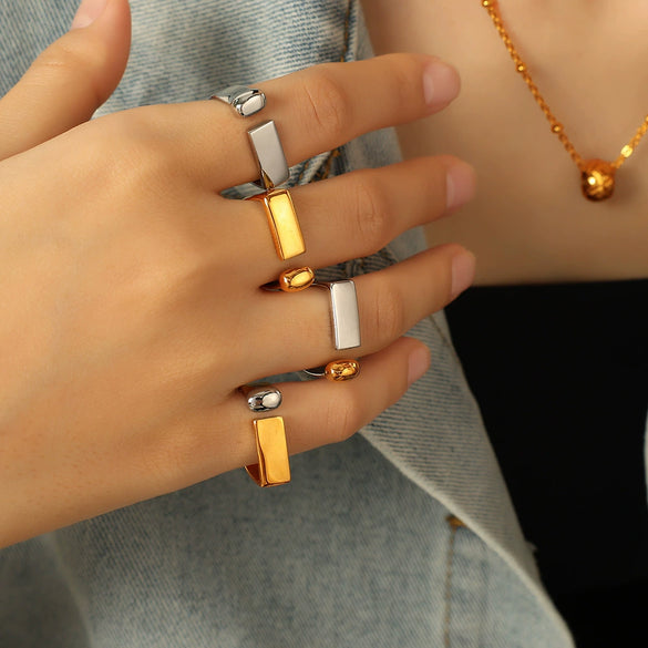 Wholesale 316L Stainless Steel Geometric Fashion Ring With Electroplating Design For Women