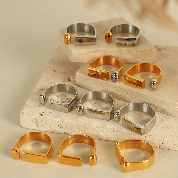 Wholesale 316L Stainless Steel Geometric Fashion Ring With Electroplating Design For Women
