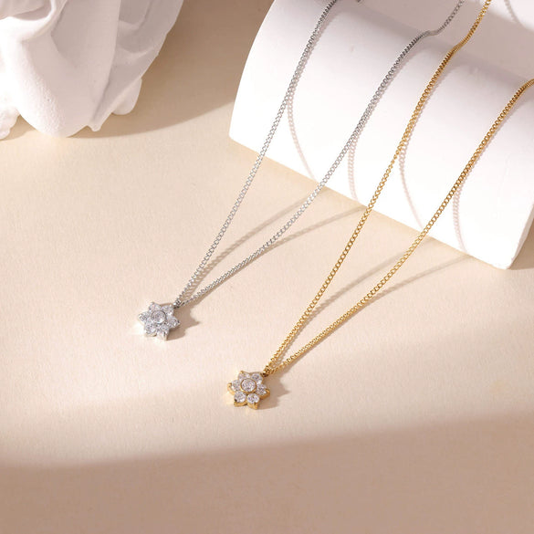Wholesale Titanium Steel Geometric Flower Pendant Clavicle Chain With Electroplating Simple Style Necklace