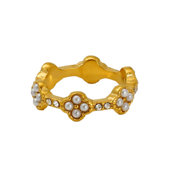 Wholesale Titanium Steel Geometric Flower Petal Fourleaf Clover Ring With 18K Gold Micro Diamond Electroplating For Women
