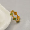 Wholesale Titanium Steel Geometric Flower Petal Fourleaf Clover Ring With 18K Gold Micro Diamond Electroplating For Women