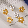 Wholesale 316L Stainless Steel Geometric Flower Shape Inlaid Shell Beads Electroplated Women's Earrings