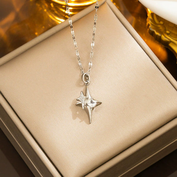 Wholesale Titanium Steel Geometric Fourangle Star Cross Hip Hop Pendant Necklace For Women