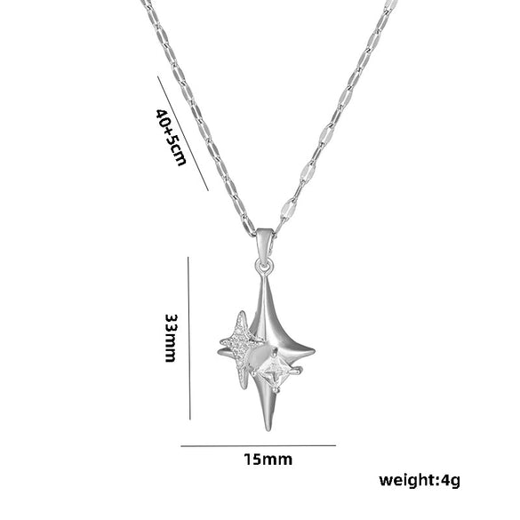 Wholesale Titanium Steel Geometric Fourangle Star Cross Hip Hop Pendant Necklace For Women