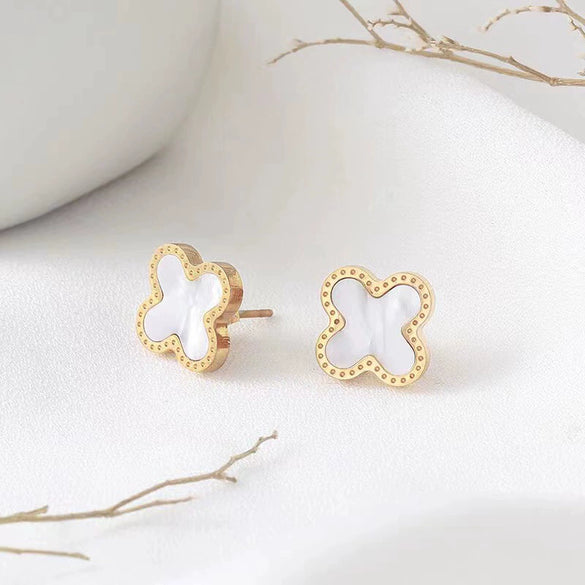 Wholesale Titanium Steel Geometric Fourleaf Clover Rose Gold Earrings Natural Style Ear Jewelry