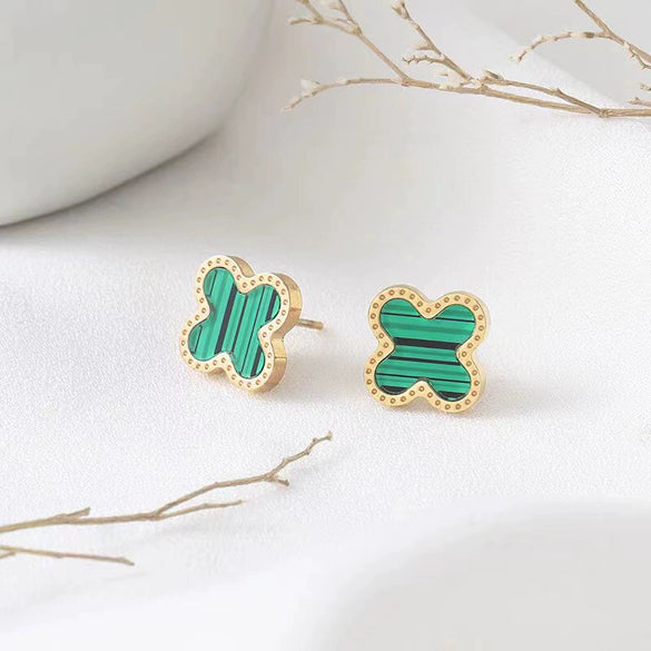 Wholesale Titanium Steel Geometric Fourleaf Clover Rose Gold Earrings Natural Style Ear Jewelry