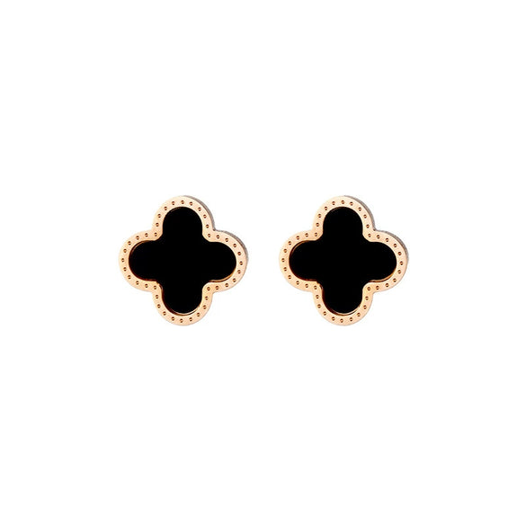 Wholesale Titanium Steel Geometric Fourleaf Clover Rose Gold Earrings Natural Style Ear Jewelry