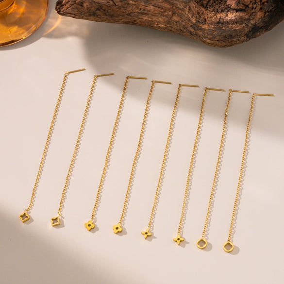 Wholesale Titanium Steel Geometric Fourleaf Clover Tassel Earrings For Women