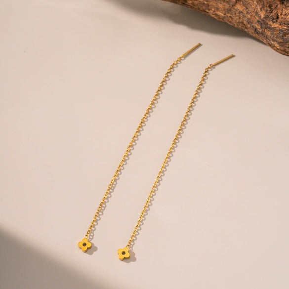 Wholesale Titanium Steel Geometric Fourleaf Clover Tassel Earrings For Women