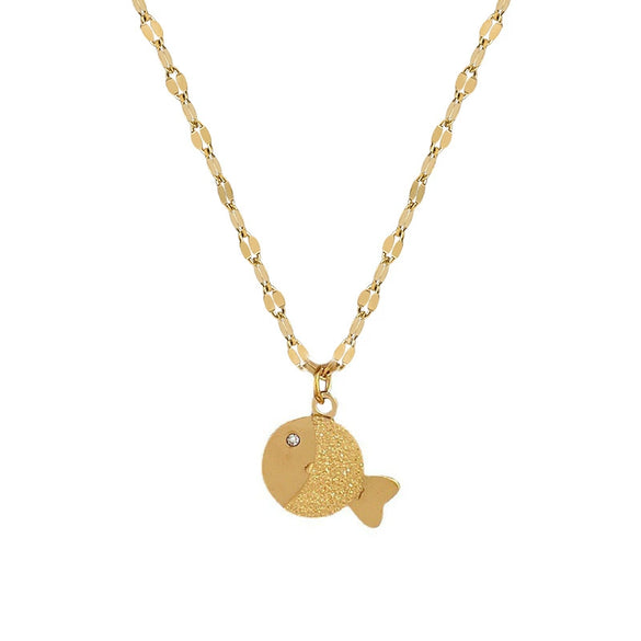 Wholesale Titanium Steel Geometric Frosted Small Fish Electroplated Necklace