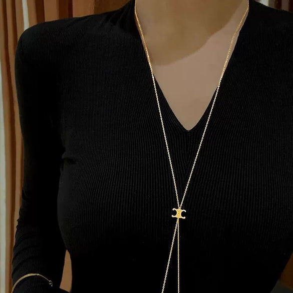 Wholesale Titanium Steel Geometric Golden Tassel Ochain Necklace For Women Light Luxury Electroplated Design