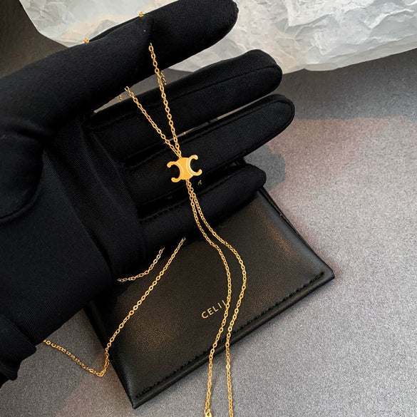 Wholesale Titanium Steel Geometric Golden Tassel Ochain Necklace For Women Light Luxury Electroplated Design
