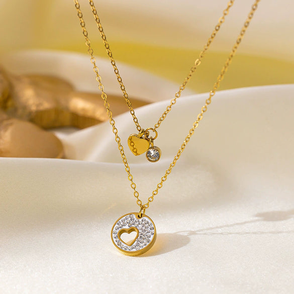 Wholesale Titanium Steel Geometric Heart Shape Electroplated 18K Gold O Word Chain Necklace For Women