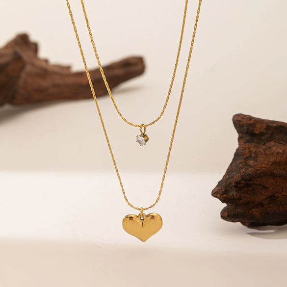 Wholesale Titanium Steel Geometric Heart Shape Electroplated 18K Gold O Word Chain Necklace For Women