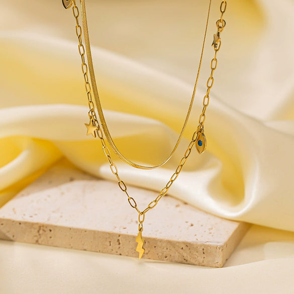 Wholesale Titanium Steel Geometric Heart Shape Electroplated 18K Gold O Word Chain Necklace For Women