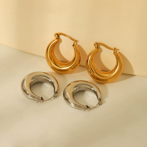 Wholesale Titanium Steel Geometric Hollow Earrings For Ladies With Gold Plated Electroplating