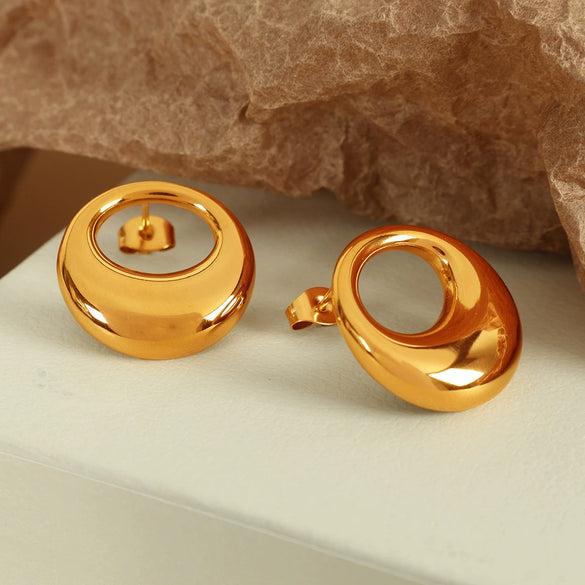 Wholesale 316L Stainless Steel Geometric Hollow Oshaped Earrings Fashion Retro Electroplated Jewelry For Women
