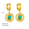 Wholesale Titanium Steel Geometric Hollow Turquoise Circle Pendant Jewelry Electroplated Women's Earrings
