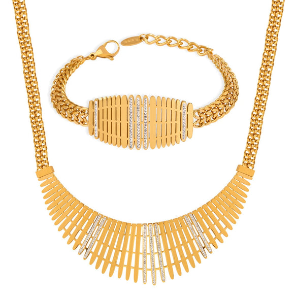 Wholesale 316L Stainless Steel Geometric Inlaid Zircon Fence Wide Allmatch Women's Necklace And Bracelet With Electroplating And Twist Chain