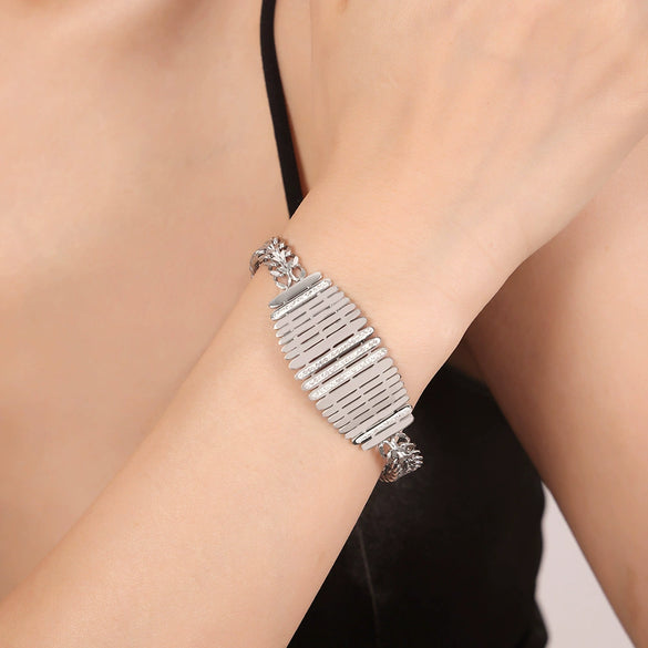 Wholesale 316L Stainless Steel Geometric Inlaid Zircon Fence Wide Allmatch Women's Necklace And Bracelet With Electroplating And Twist Chain