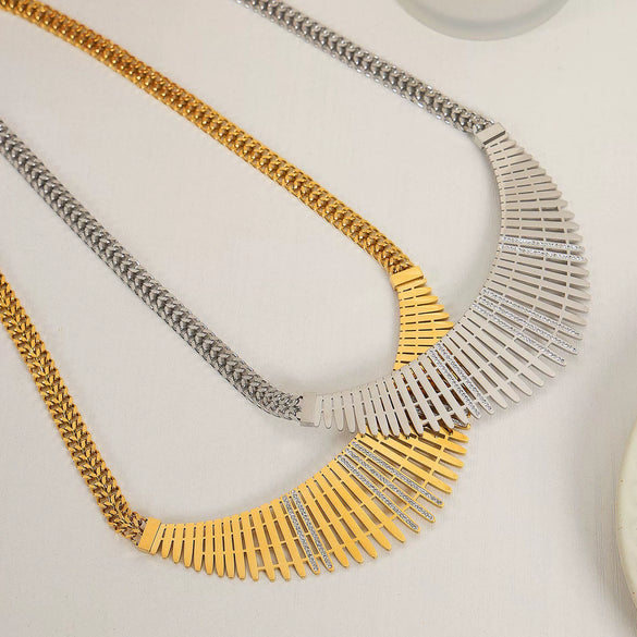 Wholesale 316L Stainless Steel Geometric Inlaid Zircon Fence Wide Allmatch Women's Necklace And Bracelet With Electroplating And Twist Chain