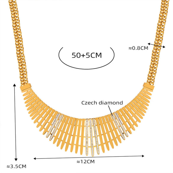 Wholesale 316L Stainless Steel Geometric Inlaid Zircon Fence Wide Allmatch Women's Necklace And Bracelet With Electroplating And Twist Chain