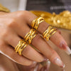 Wholesale 316L Stainless Steel Geometric Irregular Lines Interlaced Winding Ring 18K Gold Plated For Women