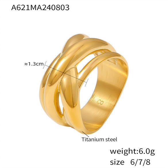 Wholesale 316L Stainless Steel Geometric Irregular Lines Interlaced Winding Ring 18K Gold Plated For Women