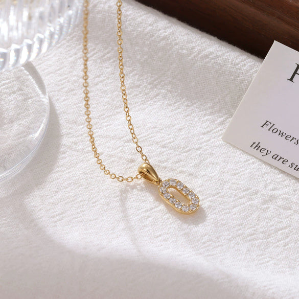 Wholesale Titanium Steel Geometric Letter Pendant Necklace With Micro Inlaid Zircon Electroplating For Women