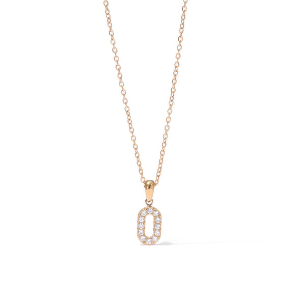 Wholesale Titanium Steel Geometric Letter Pendant Necklace With Micro Inlaid Zircon Electroplating For Women