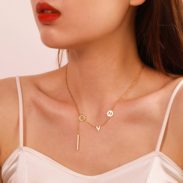 Wholesale Titanium Steel Geometric Letters Electroplated Stainless Steel Necklace O Chain