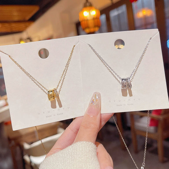 Wholesale Titanium Steel Geometric Light Luxury Necklace With Mixed Gem Inlaid Zircon Pendant And Cross Chain For Women